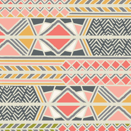 Tribal ethnic colorful bohemian pattern with geometric elements, African mud cloth, tribal design  Illustration