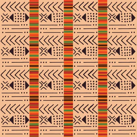 Tribal ethnic colorful bohemian pattern with geometric elements, African mud cloth, tribal design  Illustration