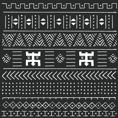 Tribal ethnic colorful bohemian pattern with geometric elements, African mud cloth, tribal design  Illustration