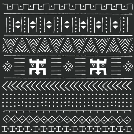 Tribal ethnic colorful bohemian pattern with geometric elements, African mud cloth, tribal design  Illustration