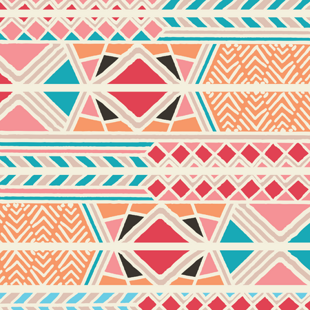 Tribal ethnic colorful bohemian pattern with geometric elements, African mud cloth, tribal design Illustration