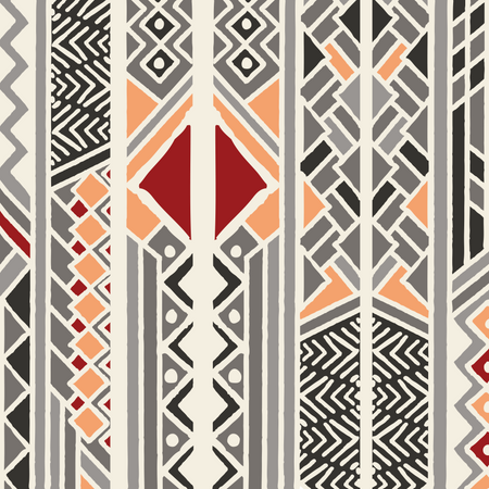 Padrão boêmio colorido étnico tribal com elementos geométricos, pano de lama africano, desenho tribal  Ilustração
