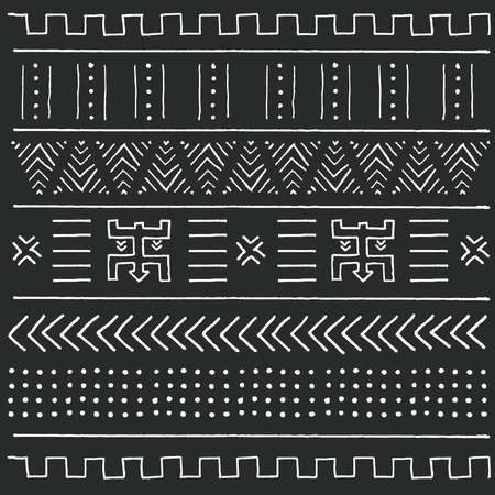 Padrão boêmio colorido étnico tribal com elementos geométricos, pano de lama africano, desenho tribal  Ilustração