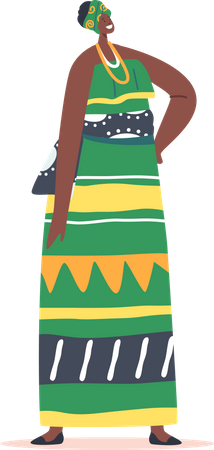 Tribal Female in Long Green Dress and Turban Illustration