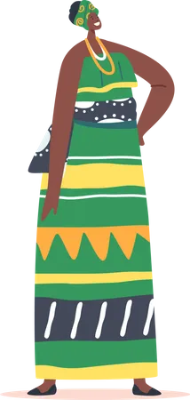 Tribal Female in Long Green Dress and Turban Illustration