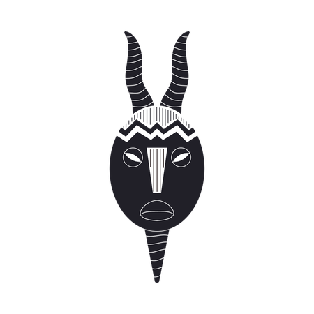 Tribal mask with black horns  Illustration