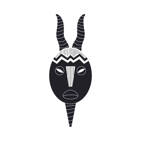 Tribal mask with black horns  Illustration