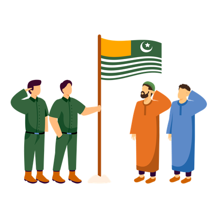 Tribal people saluting flag with soldiers  Illustration