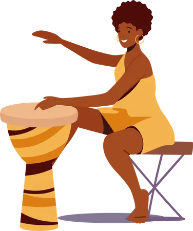 Tribal woman playing wooden drum  Illustration