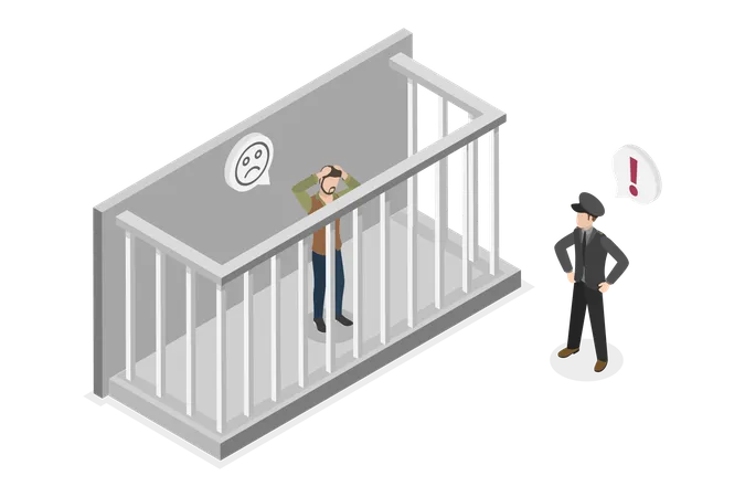 3 D Isometric Flat Vector Conceptual Illustration Of Prison Arrest Tribunal And Imprisonment Illustration