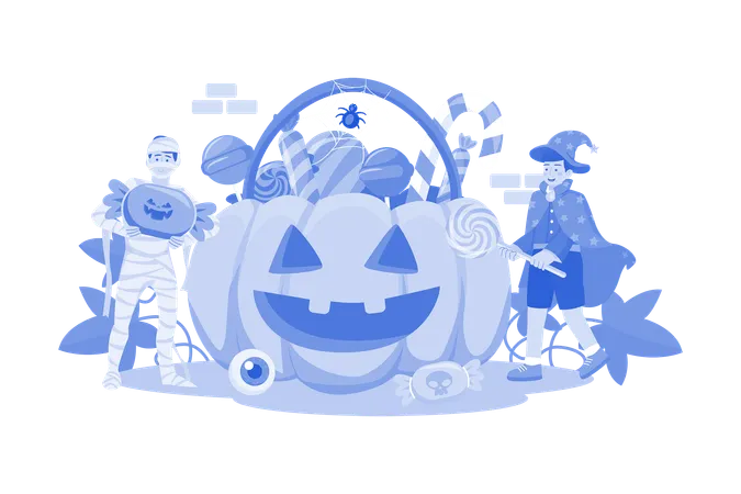 Kids Go To Parties Trick Or Treat And Have Fun On Halloween Illustration