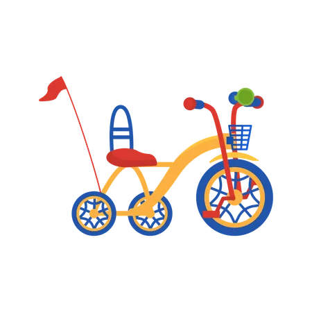 Tricycle d'entraînement pour enfants avec bras de poussée  Illustration