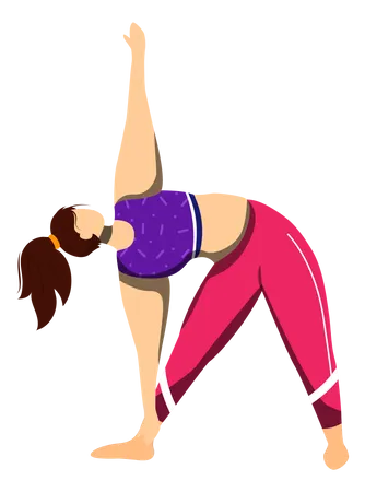 Trikonasana Flat Vector Illustration Triangle Pose Caucausian Woman Performing Yoga Posture In Pink And Purple Sportswear Workout Physical Exercise Isolated Cartoon Character On White Background Illustration
