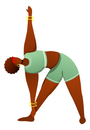 Trikonasana Flat Vector Illustration Triangle Pose African American Dark Skinned Woman Performing Yoga Posture Workout Fitness Physical Exercise Isolated Cartoon Character On White Background Illustration