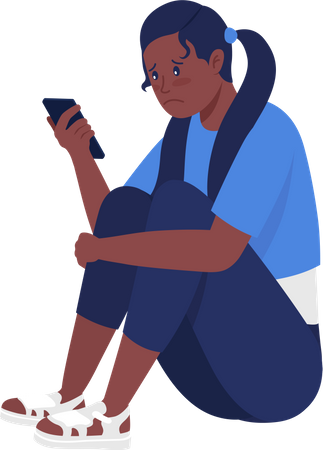 Triste adolescente regardant le téléphone  Illustration