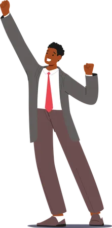 Triumphant Businessman Character Celebrates With Raised Arms Exuding Confidence And Success Symbolizing Achievement And Victorious Moments In The Corporate World Cartoon People Vector Illustration Illustration