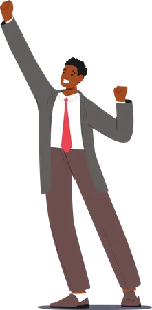 Triumphant businessman celebrates with raised arms  Illustration