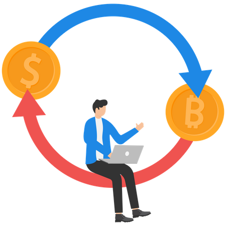 Troca de Bitcoin por dólar  Ilustração