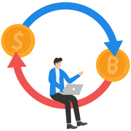 Troca de Bitcoin por dólar  Ilustração