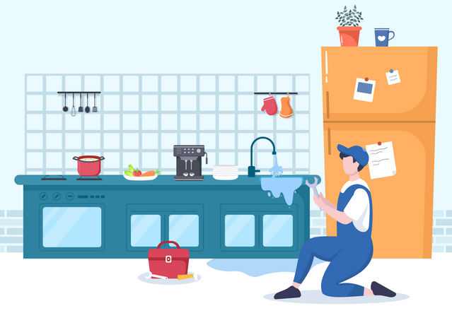 Lavabo à trop-plein dans la cuisine  Illustration