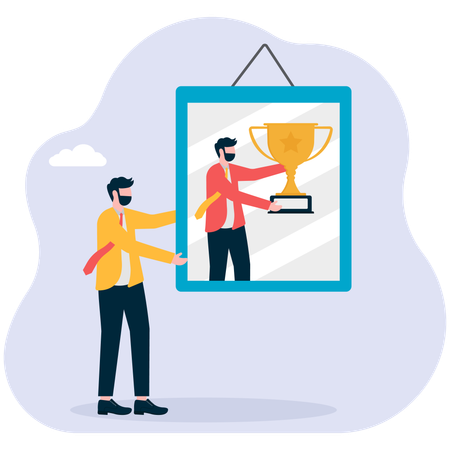 Trophies for achievement in work or career promotion. Outstanding Employee Award.  Illustration