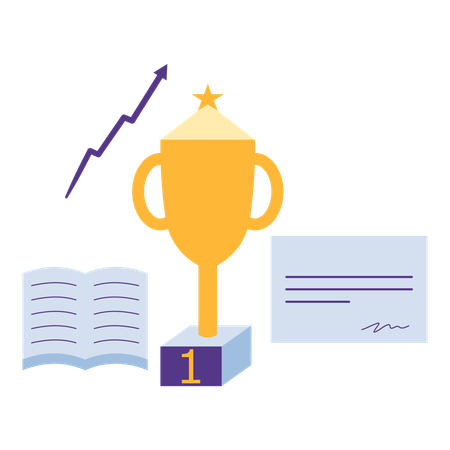 Trophy cup with book and award  Illustration