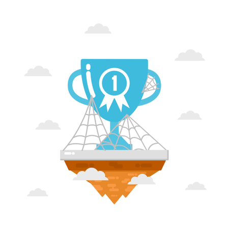 Trophy On Island With Spider Web, Nobody Win Concept  Illustration