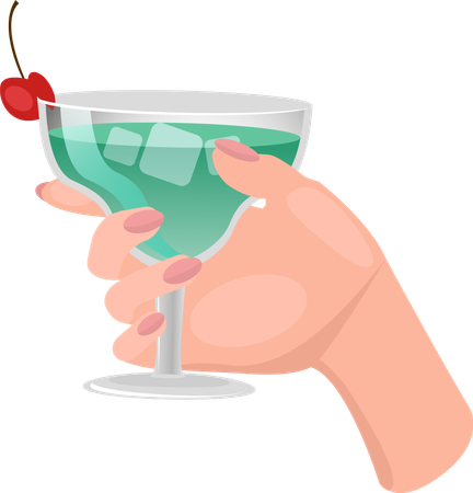 Tropical alcoholic cocktail with ice and cherry  Illustration