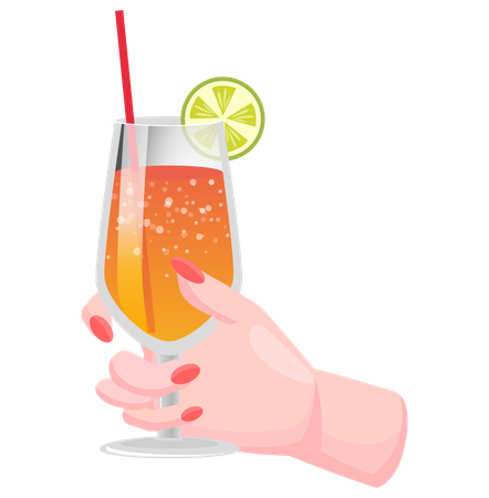 Tropical alcoholic cocktail with ice and lemon  Illustration