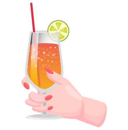 Tropical alcoholic cocktail with ice and lemon  Illustration