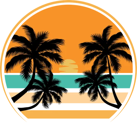 Tropical Beach Retro Silhouette Design Landscape Illustration