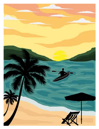 The Tropical Beach Retro Design Landscape Illustration