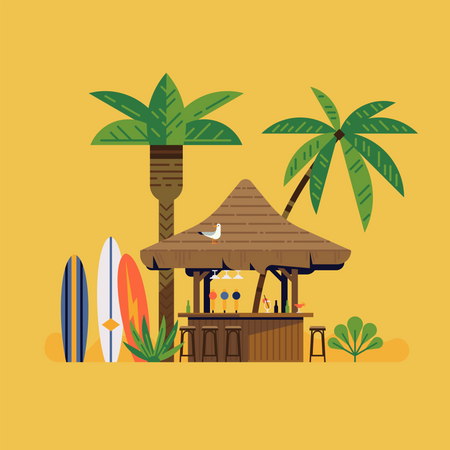 Tropical beach bar with Beach front  Illustration