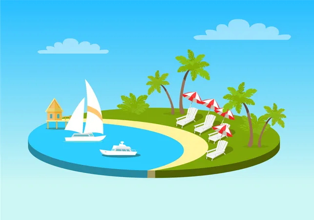 Tropical Beach On Sunny  Illustration