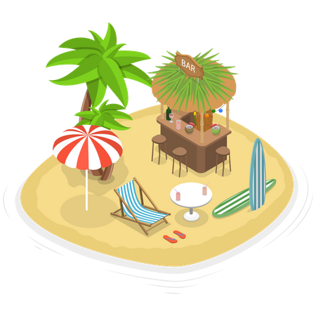 Tropical Beach Tiki Bar  Illustration