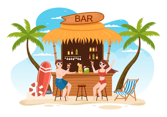 Tropical Cocktail Bar Serving Alcoholic Fruit Juice Drinks  Illustration