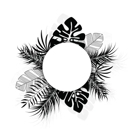 Tropical Design With Black Palm Leaves And Plants On White Background With Place For Text Vector Illustration Illustration