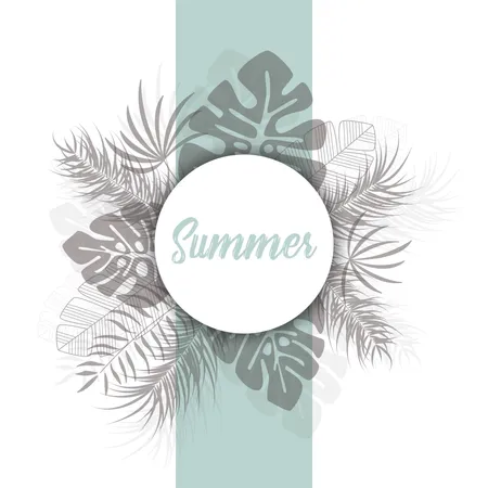 Tropical design with dark palm leaves and plants on white background with text Summer  Illustration