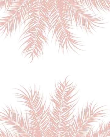 Tropical design with pink palm leaves and plants on white background Illustration