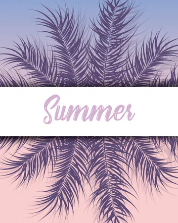 Tropical design with purple palm leaves and plants on gradient background with text  Illustration