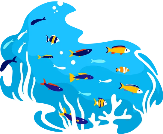 Tropical Fish 2 D Vector Web Banner Poster Aquarium Creatures Salt Water Ecosystem Underwater Flat Scenery On Cartoon Background Marine Wildlife Printable Patch Colorful Web Element Illustration