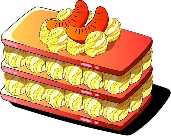 A Tropical Feast This Cake Illustration Displays Layers Of Sunny Yellow And Red Dripping With Golden Glaze And Adorned With Orange Slices Illustration