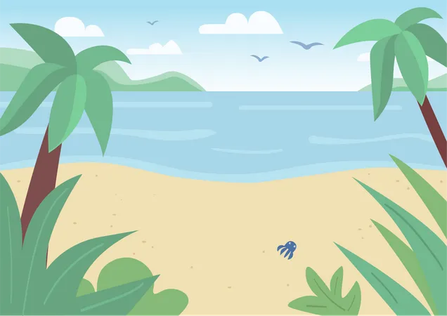 Tropical sand beach and sea Illustration