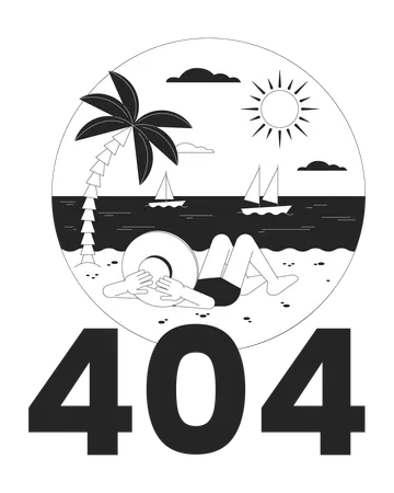 Tropical Vacation Black White Error 404 Flash Message Hat Woman In Bikini On Beach Summertime Monochrome Empty State Ui Design Page Not Found Popup Cartoon Image Vector Flat Outline Illustration Illustration