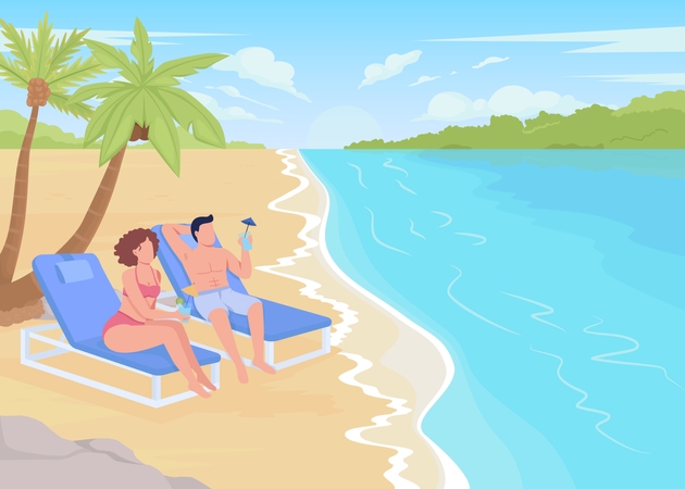 Tropical vacation on island Illustration