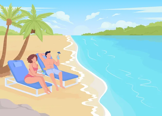 Tropical vacation on island  Illustration