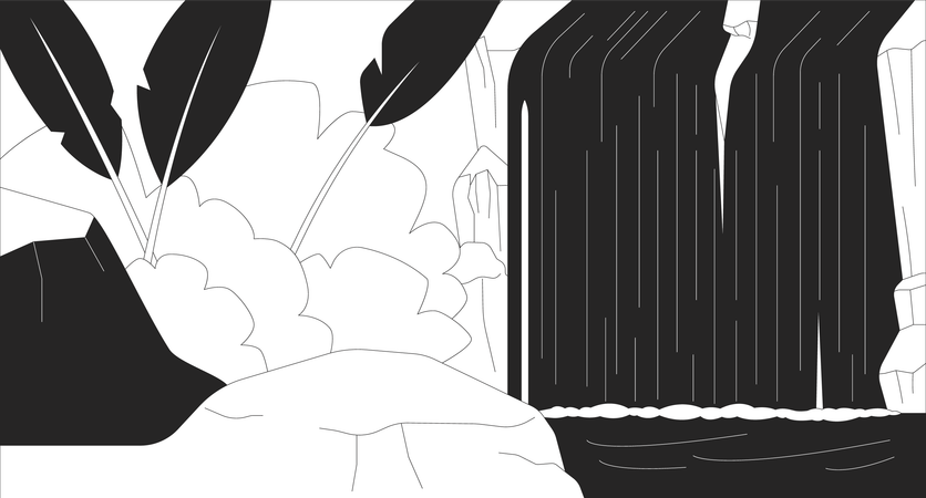 Tropischer Wasserfall im Dschungel  Illustration