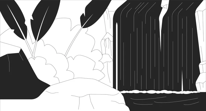 Tropischer Wasserfall im Dschungel  Illustration
