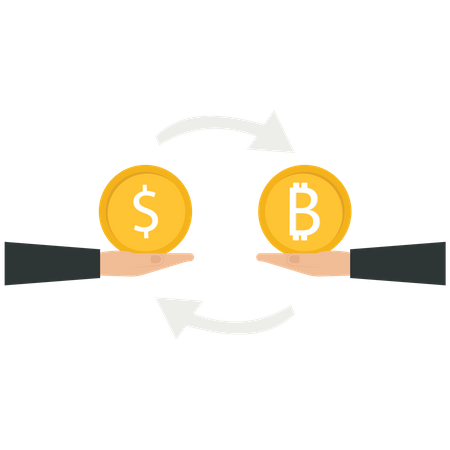 Trocar moeda entre moeda dos EUA com moeda Bitcoin  Ilustração