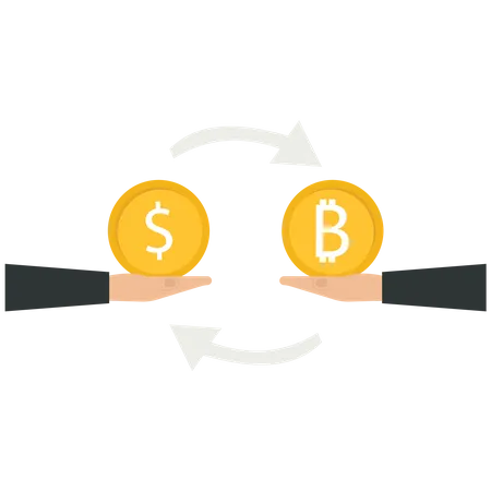 Trocar moeda entre moeda dos EUA com moeda Bitcoin  Ilustração